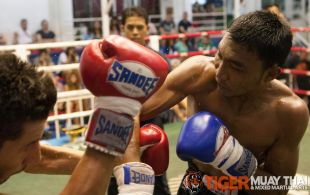 Tiger Muay Thai trainer Don fights at Bangla boxing stadium in Phuket, Thailand, Wednesday, Aug. 28, 2013. (Photo by Mitch Viquez Â©2013)