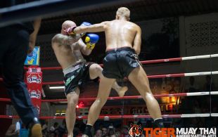 Mike Saint Claire fights at Patong stadium in Phuket, Thailand, Monday, May. 13, 2013. (Photo by Mitch Viquez Â©2013)