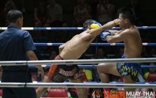 Marcel Gaines fights at Patong stadium in Phuket, Thailand, Monday, May. 20, 2013. (Photo by Mitch Viquez Â©2013)