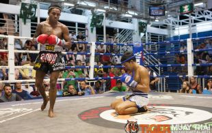 Tiger Muay Thai fighter Phetdam fights at Bangla boxing stadium in Phuket, Thailand, Wednesday, Sep. 11, 2013. (Photo by Mitch Viquez Â©2013)