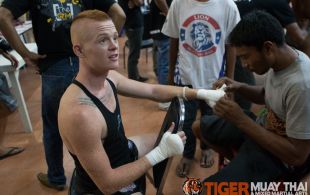 Bevan O'Malley fights at Bangla boxing stadium in Phuket, Thailand, Wednesday, Sep. 25, 2013. (Photo by Mitch Viquez Â©2013)