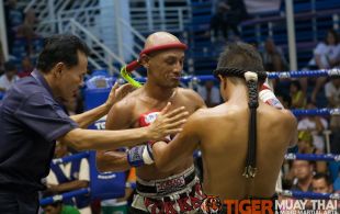 Tiger Muay Thai fighter Pongchai fights at Bangla boxing stadium in Phuket, Thailand, Wednesday, Sep. 25, 2013. (Photo by Mitch Viquez Â©2013)