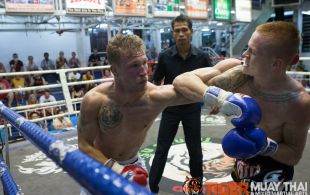Bevan O'Malley fights at Bangla boxing stadium in Phuket, Thailand, Wednesday, Sep. 25, 2013. (Photo by Mitch Viquez Â©2013)