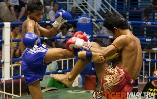 Tiger Muay Thai fighter Hongthong fights at Bangla boxing stadium in Phuket, Thailand, Wednesday, Aug. 14, 2013. (Photo by Mitch Viquez Â©2013)