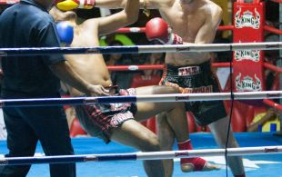 Jamie Davis fights at Patong Sainamyen Road stadium in Phuket, Thailand, Thursday, Aug. 8, 2013. (Photo by Mitch Viquez Â©2013)