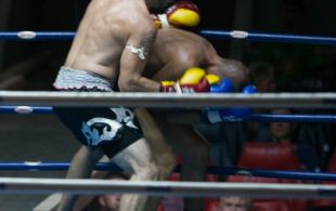 Mike Lvovsky fights at Patong Sainamyen Road stadium in Phuket, Thailand, Monday, Jul. 22, 2013. (Photo by Mitch Viquez Â©2013)