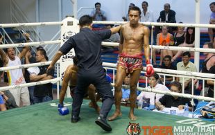 Tiger Muay Thai fighter Petdam fights at Bangla stadium in Phuket, Thailand, Friday, Jun. 7, 2013. (Photo by Mitch Viquez Â©2013)